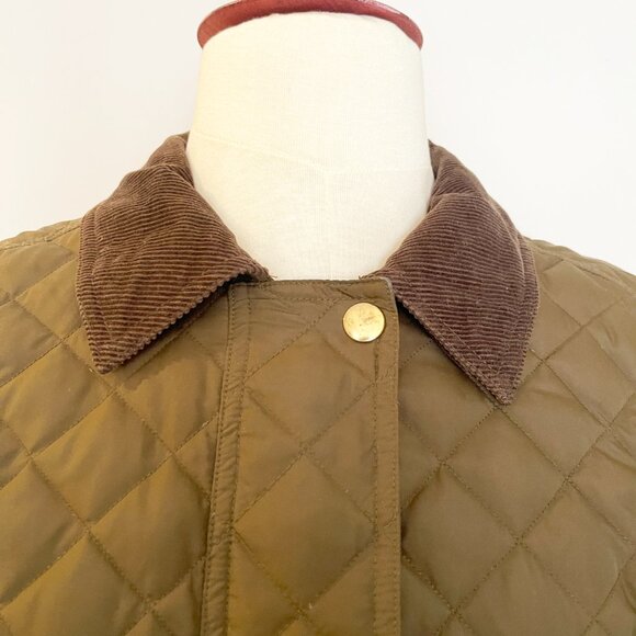 J Crew Dark Olive Green Quilted Barn Jacket with Brown Corduroy Collar Small - Picture 3 of 10